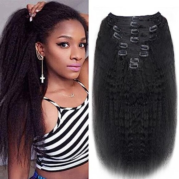 Real Human Hair Clip In Extensions Kinky Straight 18 Inch 8pcs 120g main image 4
